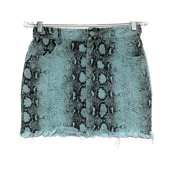 Blue Blush Dresses & Skirts - Blue Blush Snakeskin Jean Mini Skirt S Raw Hem Fairy Grunge Edgy Coachella Boho
